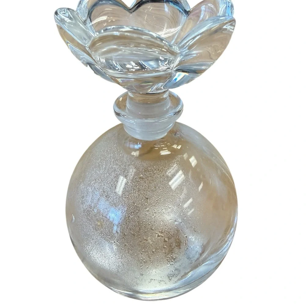 Vintage Clear Glass Perfume Bottle w/ Flower Stopper Vanity Decor